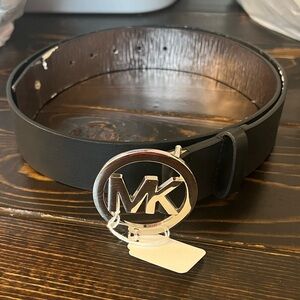 Michael Kors Black Belt with MK Silver Buckle